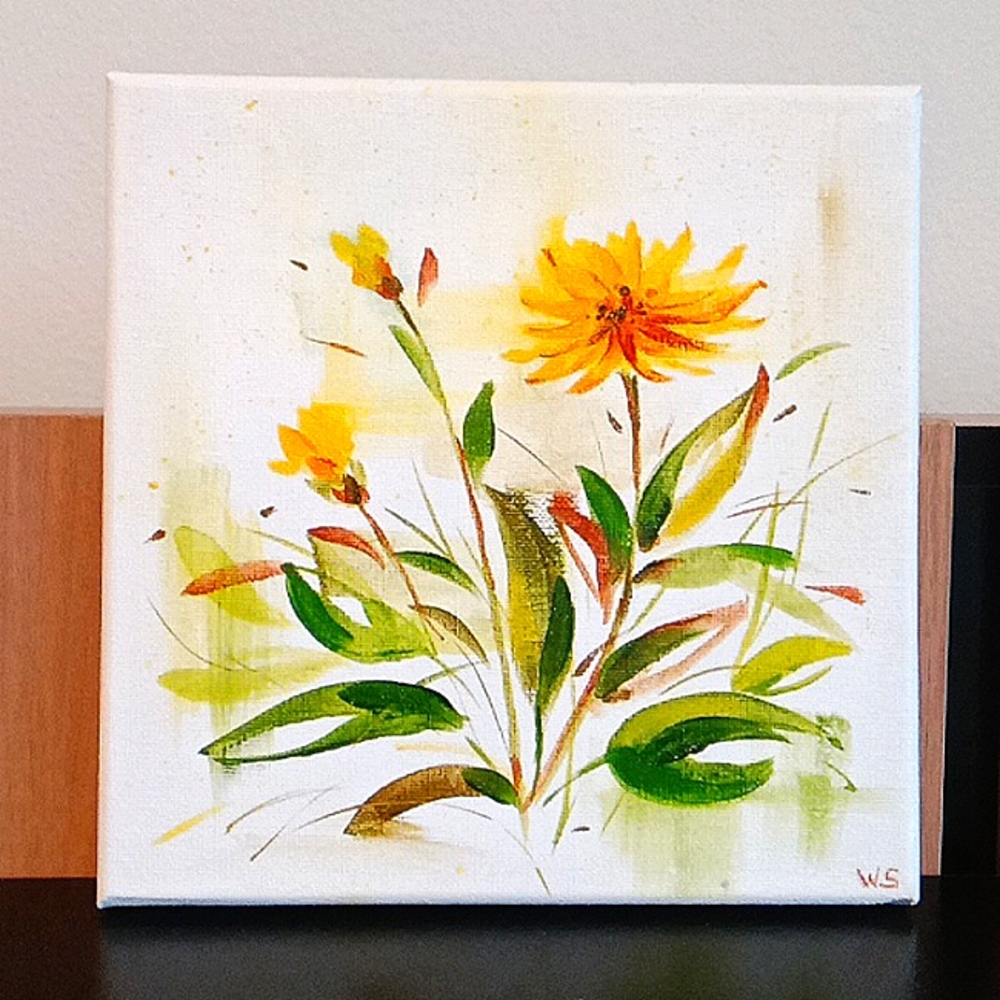Original painting Yellow Dandelion Flower Floral Artwork - Picture 1 of 7